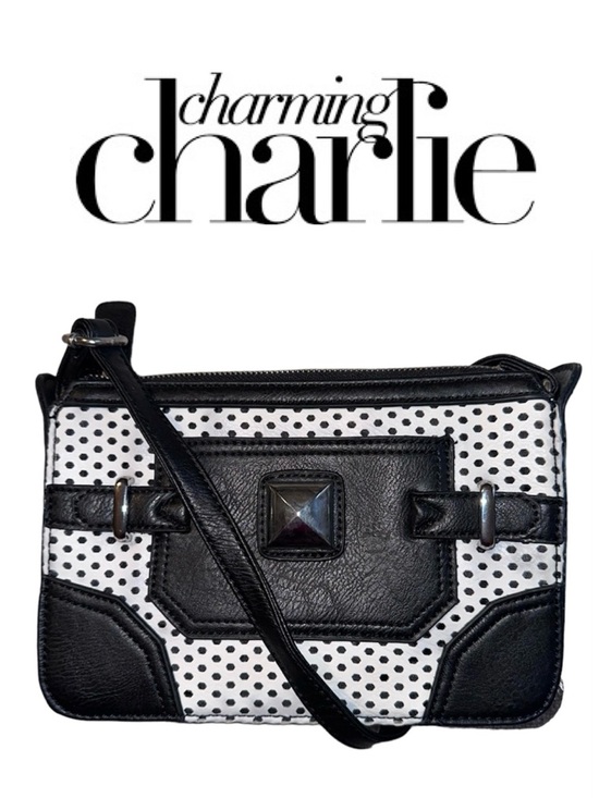 Charming Charlie Handbags - CHARMING CHARLIE Faux Leather Crossbody Purse Black White Perforated Bag Handbag